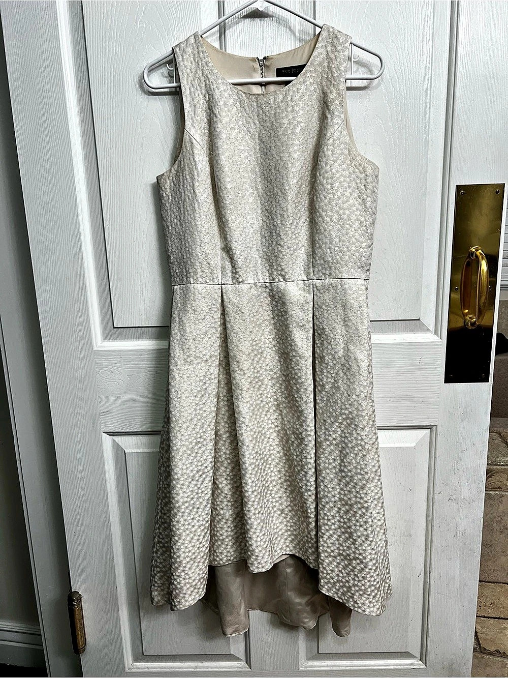 White House Black Market Metallic Jacquard High-Low Dress Cream Size 8